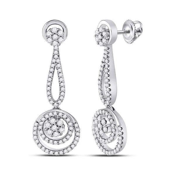 10K White Gold Round Diamond Circle Cluster Dangle Earrings 1.00 Cttw - Gold Americas