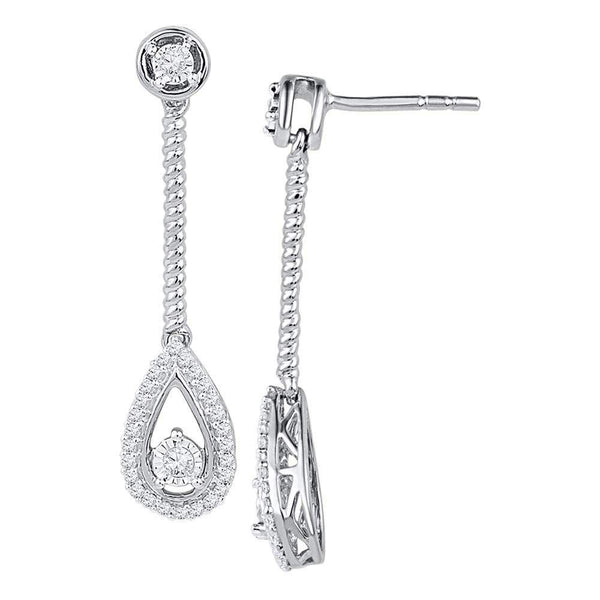 10K White Gold Round Diamond Teardrop Screwback Dangle Earrings 1/4 Cttw - Gold Americas