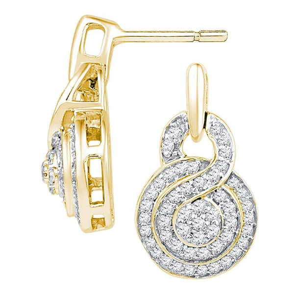 10K Yellow Gold Round Diamond Concentric Circle Cluster Earrings 1/2 Cttw - Gold Americas