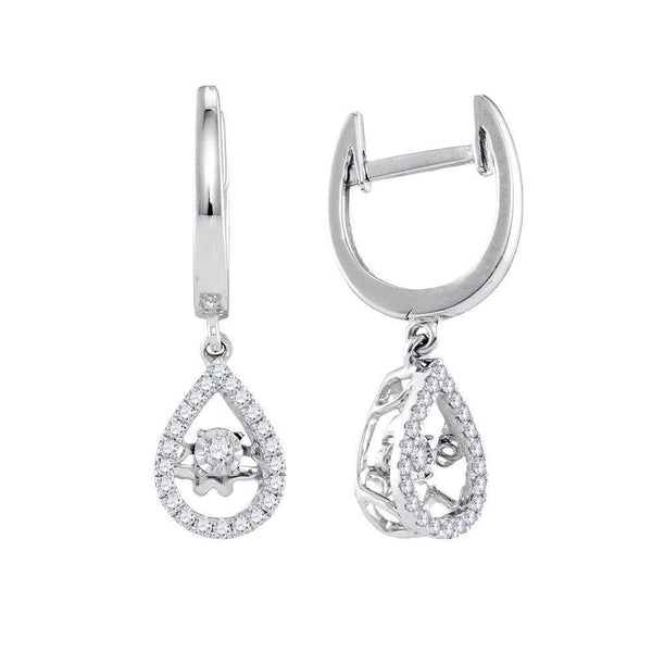 14K White Gold Round Moving Twinkle Diamond Teardrop Dangle Earrings 1/4 Cttw - Gold Americas