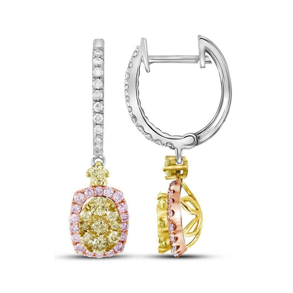 14K White Gold Round Canary Yellow Pink Diamond Dangle Earrings 7/8 Cttw - Gold Americas