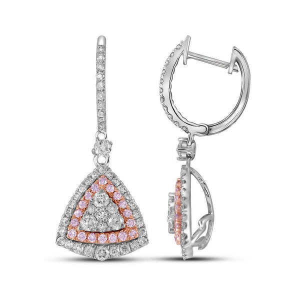 14K White Gold Round Pink Diamond Triangle Dangle Earrings 1-1/2 Cttw - Gold Americas
