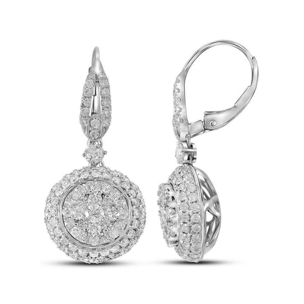 14K White Gold Round Diamond Circle Cluster Dangle Earrings 2-1/5 Cttw - Gold Americas