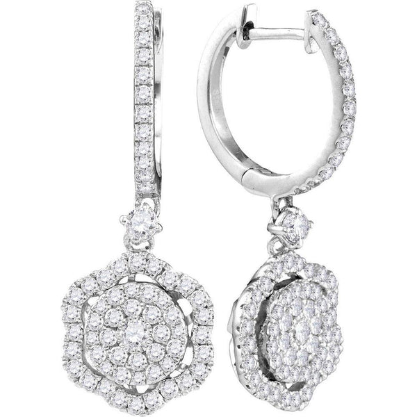 14K White Gold Round Diamond Hexagon Frame Cluster Dangle Earrings 1.00 Cttw - Gold Americas