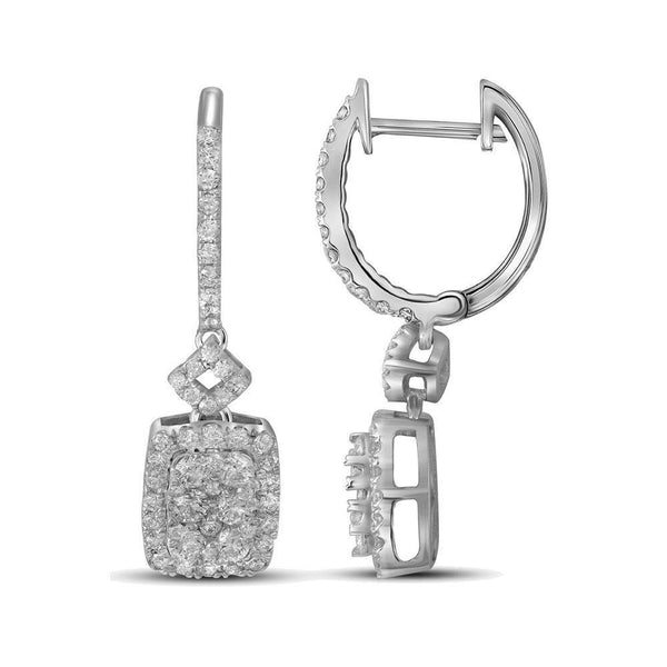 14K White Gold Round Diamond Rectangle Dangle Earrings 7/8 Cttw - Gold Americas
