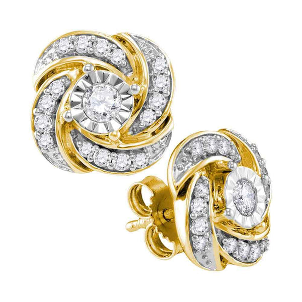 Gold Round Diamond Pinwheel Stud Earrings
