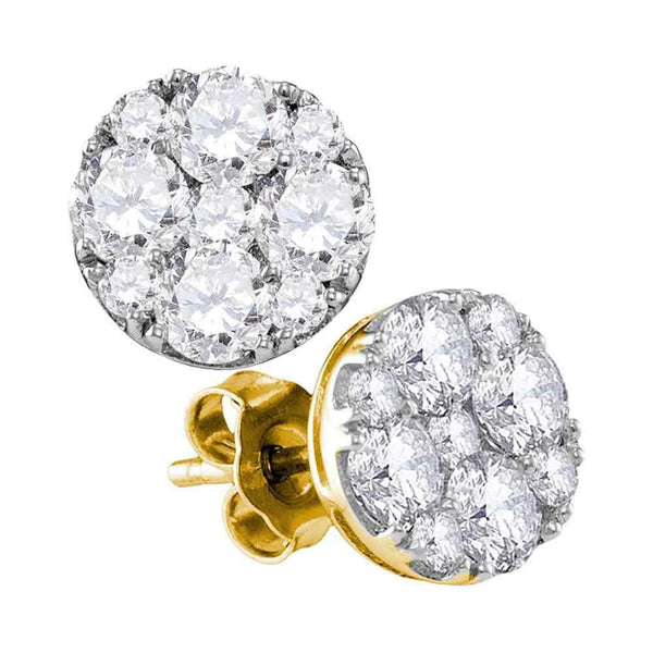 10K Yellow Gold Round Diamond Cluster Screwback Earrings 1-3/4 Cttw - Gold Americas