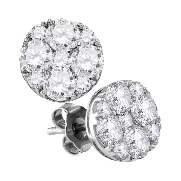 10K White Gold Round Diamond Cluster Screwback Earrings 2 Cttw - Gold Americas