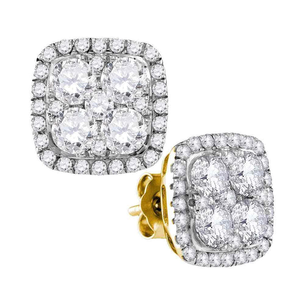10K Yellow Gold Round Diamond Square Frame Cluster Earrings 2-5/8 Cttw - Gold Americas