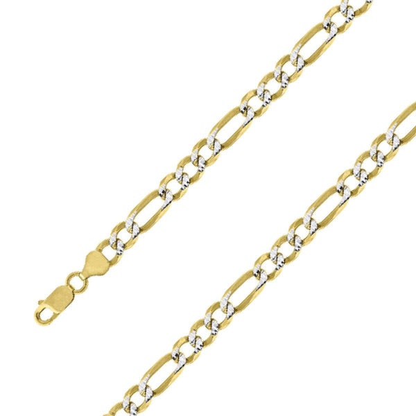 14k Yellow Gold Plated 10mm Silver Pave Figaro Chain Size- 7" - Gold Americas