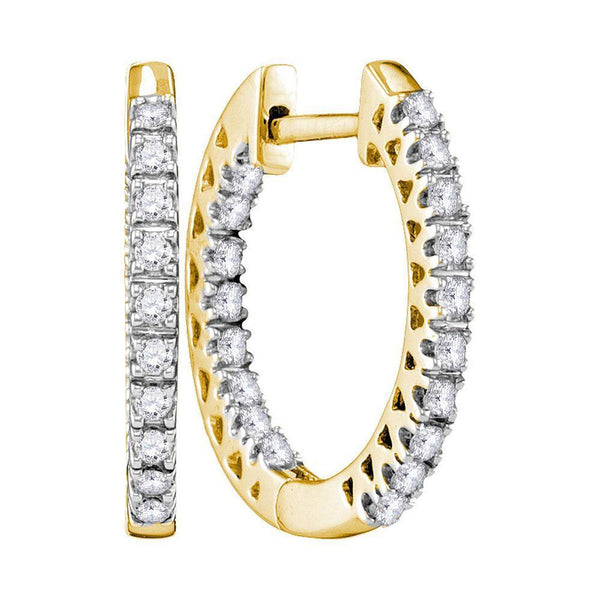 10K Yellow Gold Round Diamond Slender Hoop Earrings 1/4 Cttw - Gold Americas