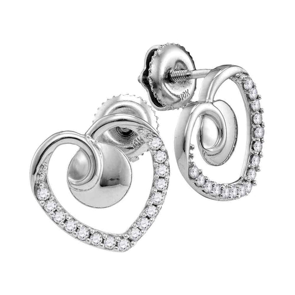 10K White Gold Round Diamond Heart Screwback Earrings 1/4 Cttw