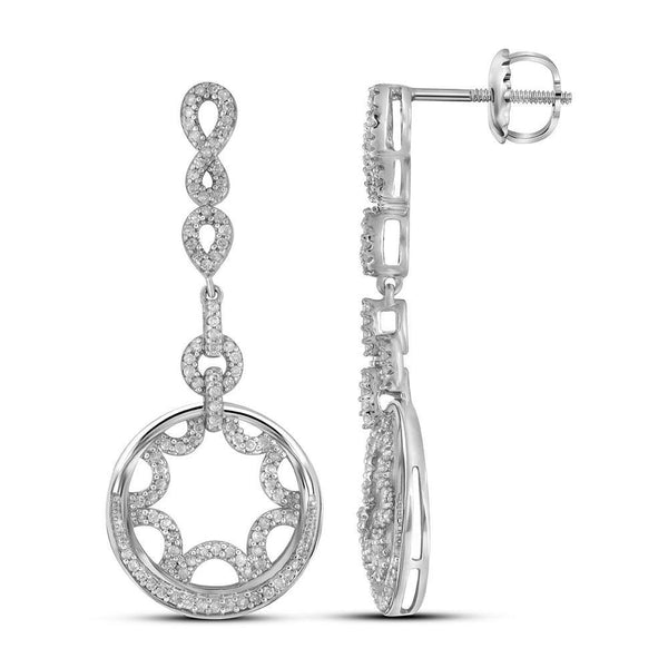 10K White Gold Round Diamond Starburst Circle Dangle Screwback Earrings 1/2 Cttw - Gold Americas