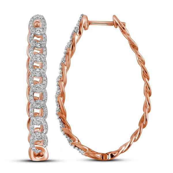 10K Rose Gold Round Diamond Oval Link Oblong Hoop Earrings 1/2 Cttw - Gold Americas