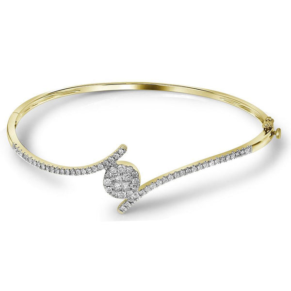 14K Yellow Gold Princess Diamond Soleil Bangle Bracelet 3/4 Cttw