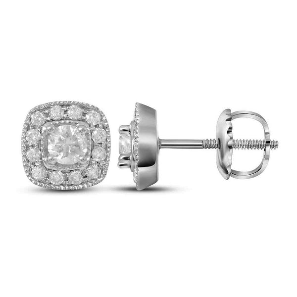Round Diamond Solitaire Square Frame Earrings