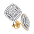 14K Yellow Gold Round Diamond Square Frame Cluster Earrings 1/2 Cttw - Gold Americas