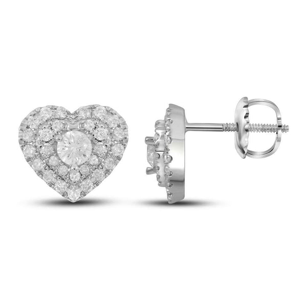 Gold Round Diamond Heart Stud Earrings