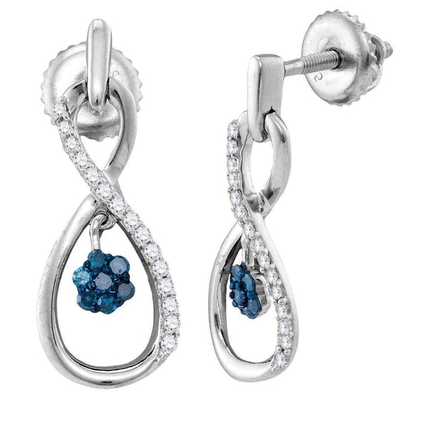 Sterling Silver Round Blue Color Enhanced Diamond Infinity Dangle Earrings 1/4 Cttw - Gold Americas