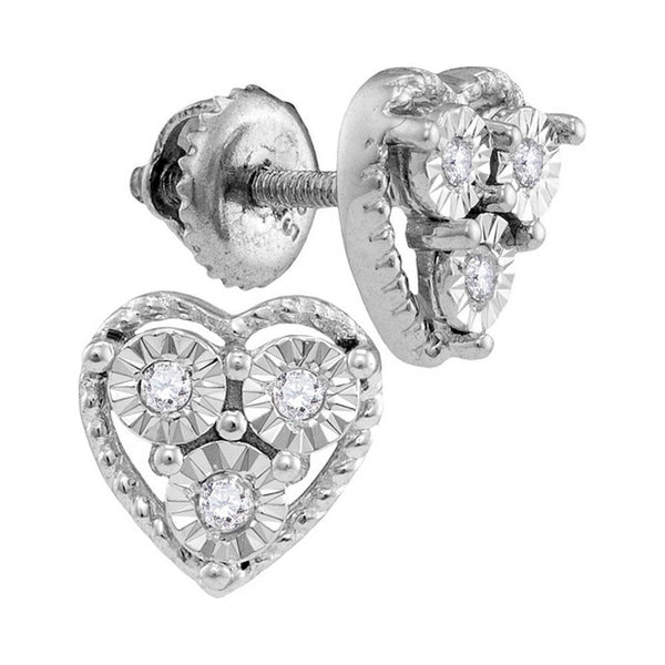 Sterling Silver Round Diamond Heart Frame Stud Earrings