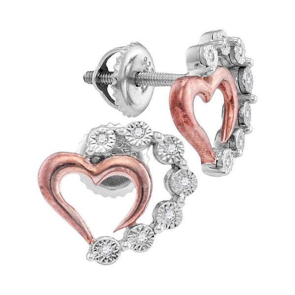 Round Diamond Rose-tone Heart Stud Earrings