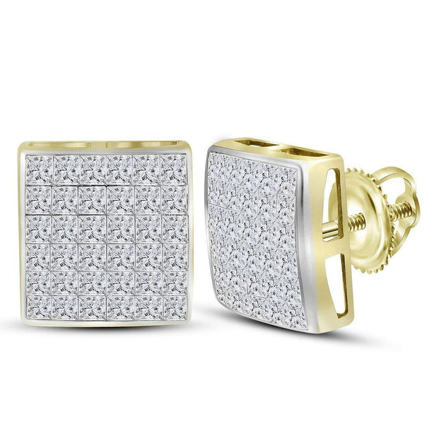 14K Yellow Gold Princess Diamond Square Cluster Stud Earrings 2.00 Cttw - Gold Americas