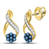 10K Yellow Gold Round Blue Color Enhanced Diamond Cluster Earrings 1/5 Cttw - Gold Americas