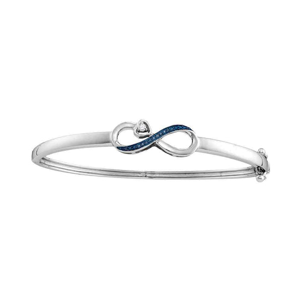 10K White Gold Round BlueDiamond Infinity Bangle Bracelet 1/20 Cttw