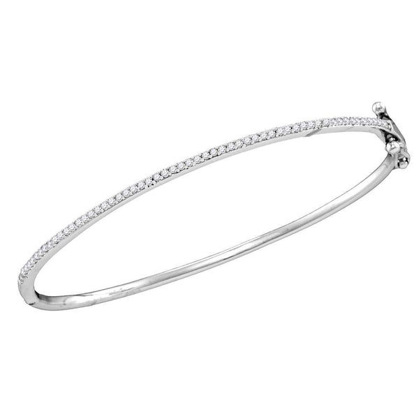 Sterling Silver Diamond Single Row Bangle Bracelet 1/3 Cttw