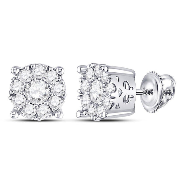 14K White Gold Round Diamond Cluster Stud Earrings 1.00 Cttw - Gold Americas