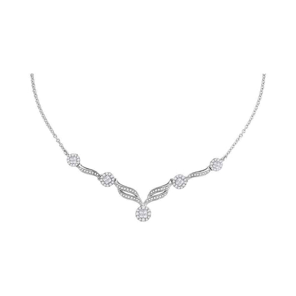 14K White Gold Womens Princess Diamond Soleil Cluster Luxury 18" Necklace 1.00 Cttw