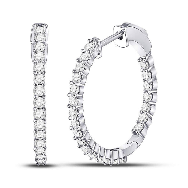 10K White Gold Round Diamond Single Row Hoop Earrings 1-1/2 Cttw - Gold Americas