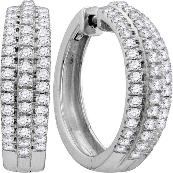 10K White Gold Round Diamond Hoop Fashion Earrings 1.00 Cttw - Gold Americas