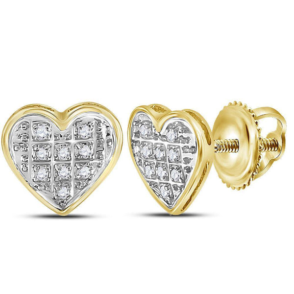 10K Yellow Gold Round Diamond Heart Cluster Stud Earrings 1/20 Cttw - Gold Americas