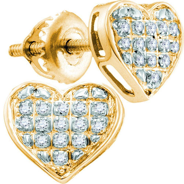 10K Yellow Gold Round Diamond Heart Cluster Earrings 1/10 Cttw - Gold Americas