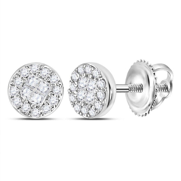 10K White Gold Princess Round Diamond Soleil Cluster Earrings 1/6 Cttw - Gold Americas