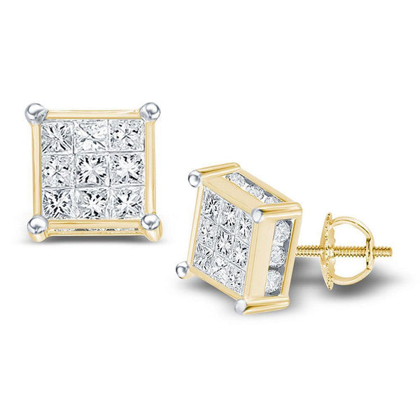 14K Yellow Gold Princess Diamond Cluster Stud Earrings 1/4 Cttw - Gold Americas