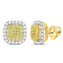 14K Yellow Gold Round Canary Yellow Diamond Square Frame Cluster Earrings 2.00 Cttw - Gold Americas
