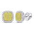 14K White Gold Round Yellow Diamond Square Frame Cluster Earrings 2.00 Cttw - Gold Americas