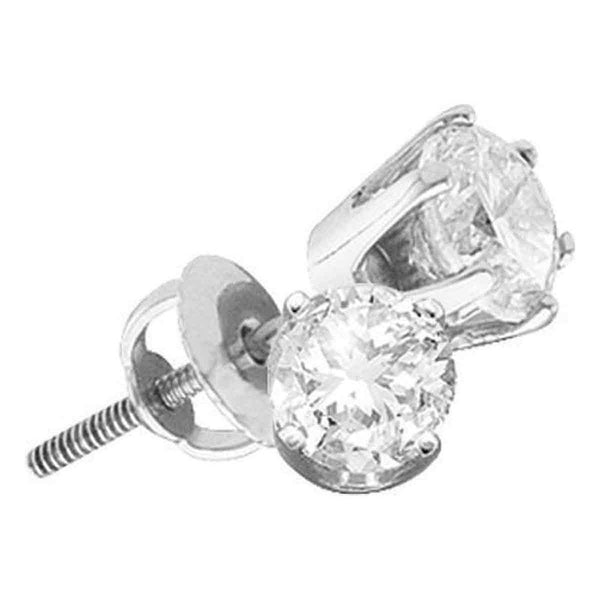 14K White Gold Round Diamond Solitaire Stud Earrings 1.00 Cttw