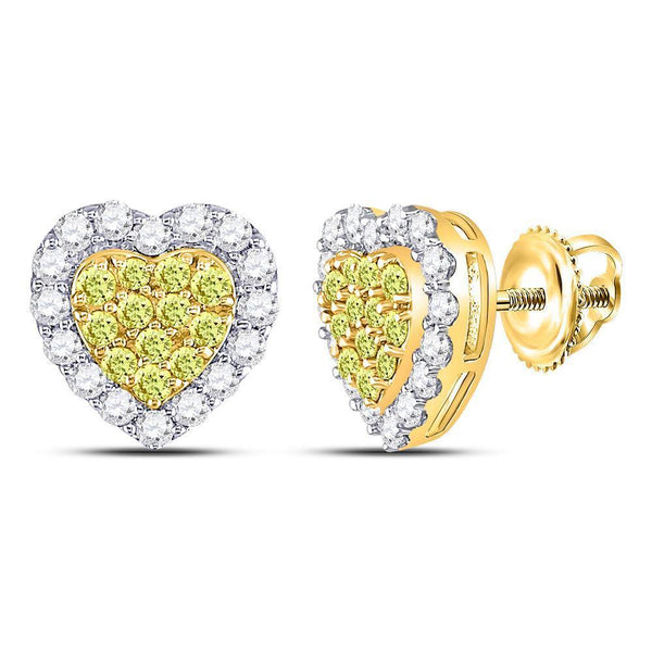 14K Yellow Gold Round Yellow Diamond Heart Cluster Earrings 1-1/3 Cttw - Gold Americas