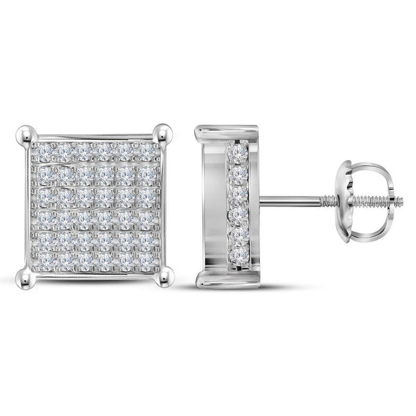 10K White Gold Round Diamond Square Cluster Stud Earrings 1-1/2 Cttw - Gold Americas