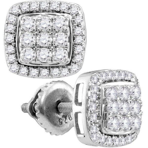 10K White Gold Round Diamond Square Cluster Screwback Earrings 1.00 Cttw - Gold Americas