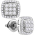 10K White Gold Round Diamond Square Cluster Screwback Earrings 1.00 Cttw - Gold Americas