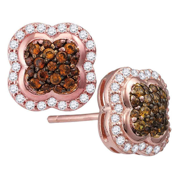 10K Rose Gold Round Cognac-brown Color Enhanced Diamond Quaterfoil Cluster Stud Earrings 1/2 Cttw - Gold Americas