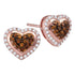 10K Rose Gold Round Cognac-brown Color Enhanced Diamond Heart Cluster Screwback Earrings 1/2 Cttw - Gold Americas