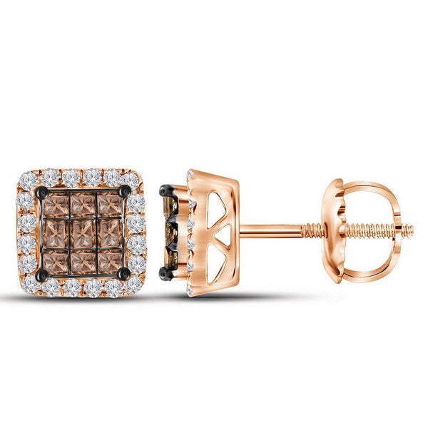 10K Rose Gold Princess Red Color Enhanced Diamond Square Cluster Earrings 3/4 Cttw - Gold Americas