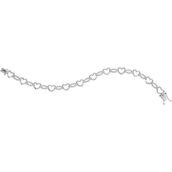 Silver Diamond Heart Outline Link Bracelet