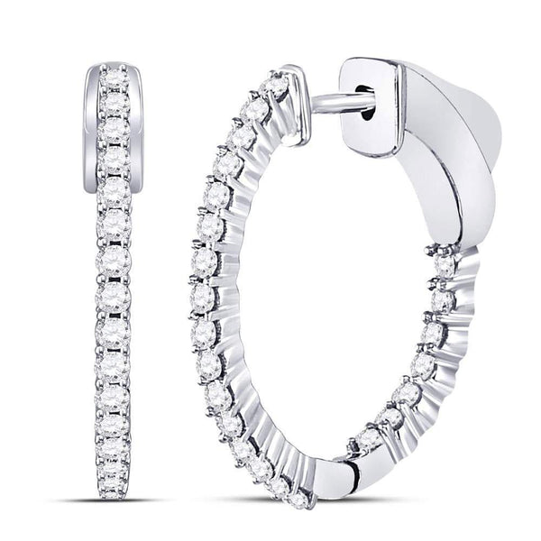 10K White Gold Round Diamond Single Row Hoop Earrings 1/2 Cttw - Gold Americas