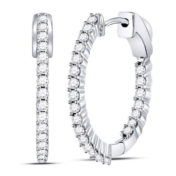 10K White Gold Round Diamond Inside Outside Hoop Earrings 1.00 Cttw - Gold Americas